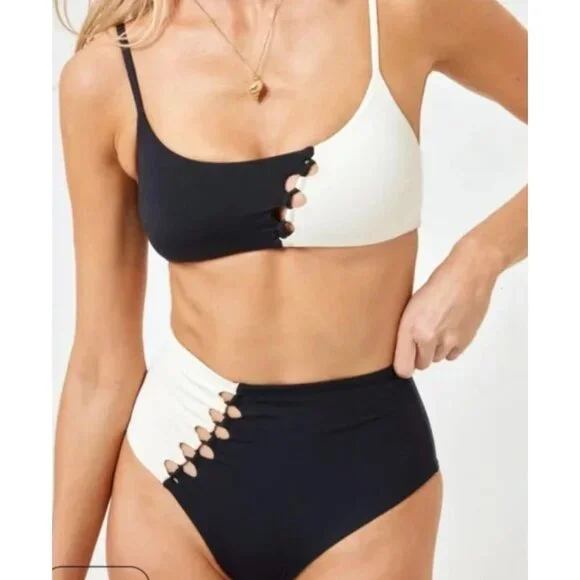 NWT L Space Anthropologie Black Cream Solstice Classic Bikini Bottom Sz S - Picture 13 of 13